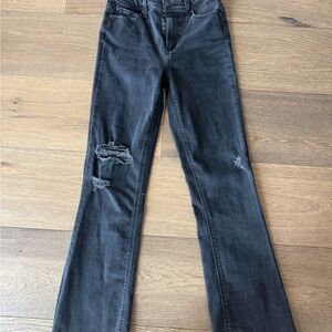 PAIGE Charcoal Distressed Flare Jeans